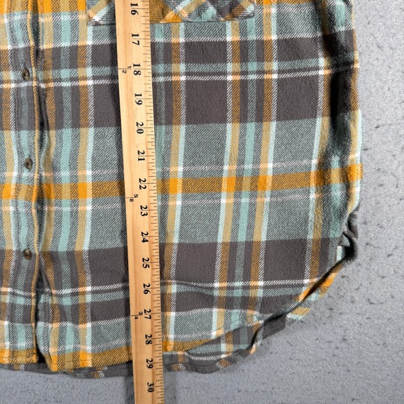Aerie Womens Plaid Flannel Button Down Shirt Grey Yellow Green Cotton K5405CVW - Picture 7 of 13